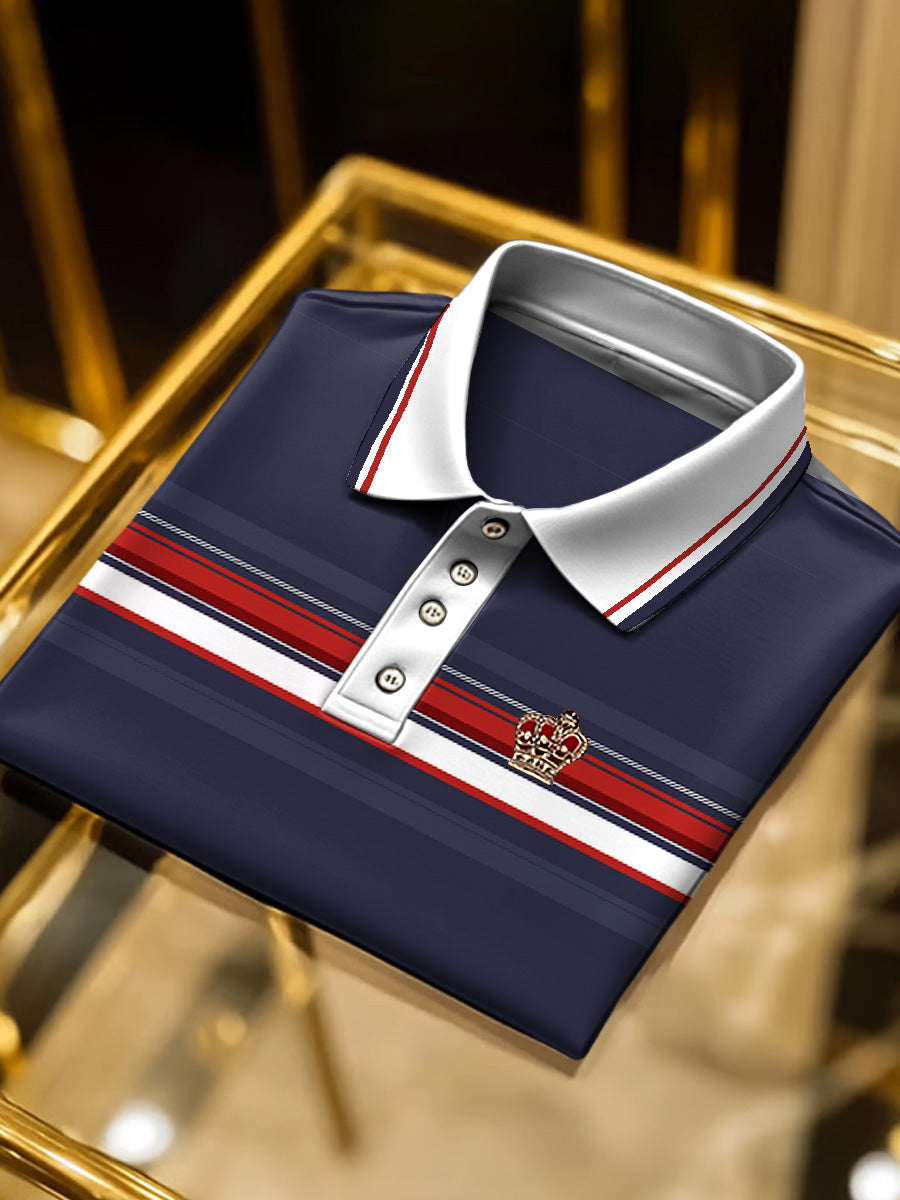 Ανδρικά βαθιά θάλασσα μπλε Vintage ριγέ πουκάμισο πόλο