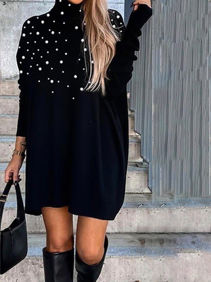 Γυναικείο ρετρο μόδα υψηλό λαιμό ροή μίνι φόρεμα μίνι