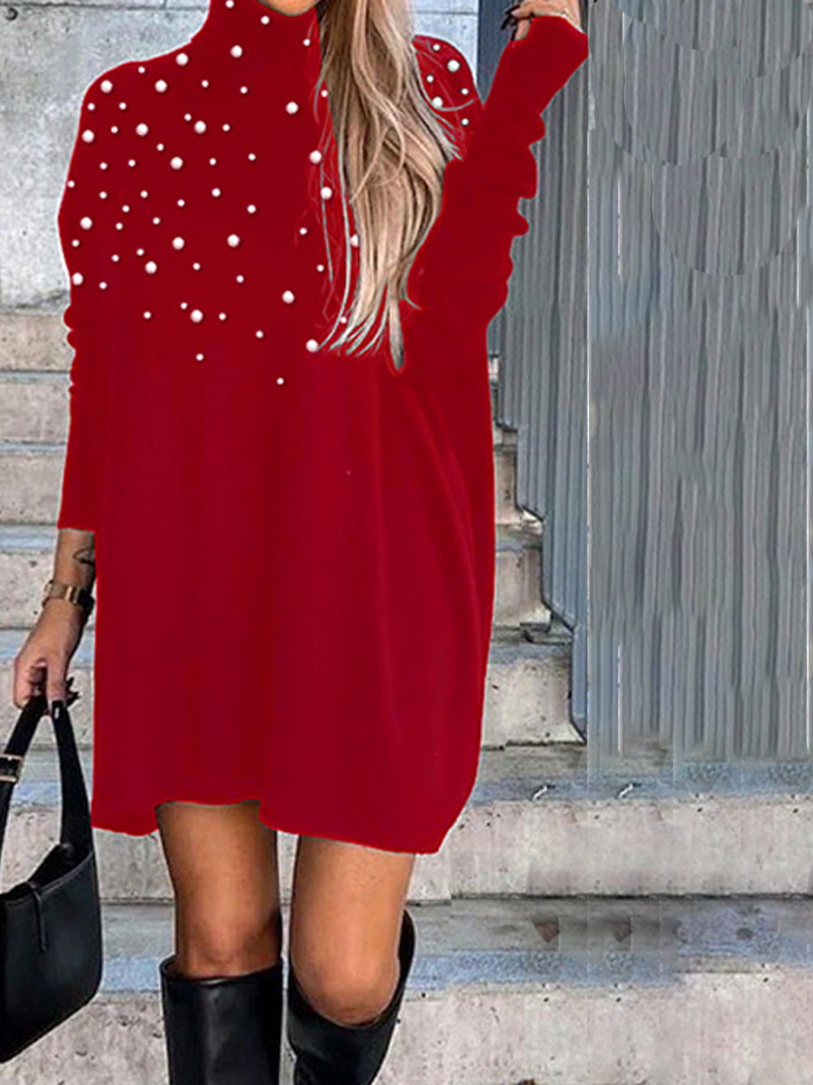 Γυναικείο ρετρο μόδα υψηλό λαιμό ροή μίνι φόρεμα μίνι