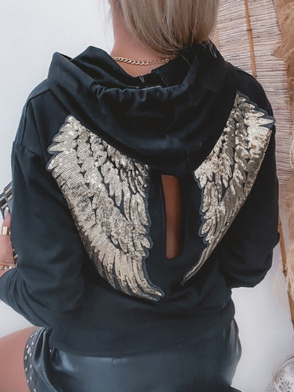 Γυναικεία ρετρο μαύρα φτερά πουλόβερ παγωτάς