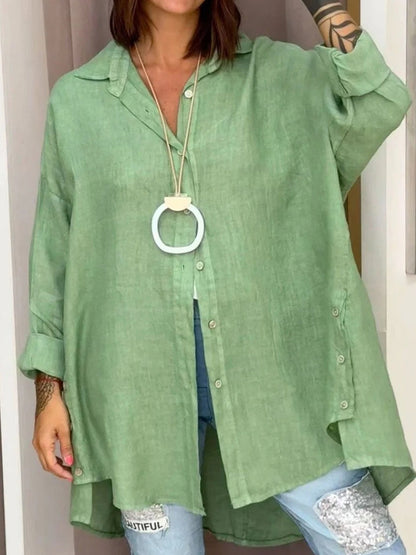 Γυναικείο μοντέλο Casual βαμβάκι-Linen μείγμα υπερμεγέθη πουκάμιση