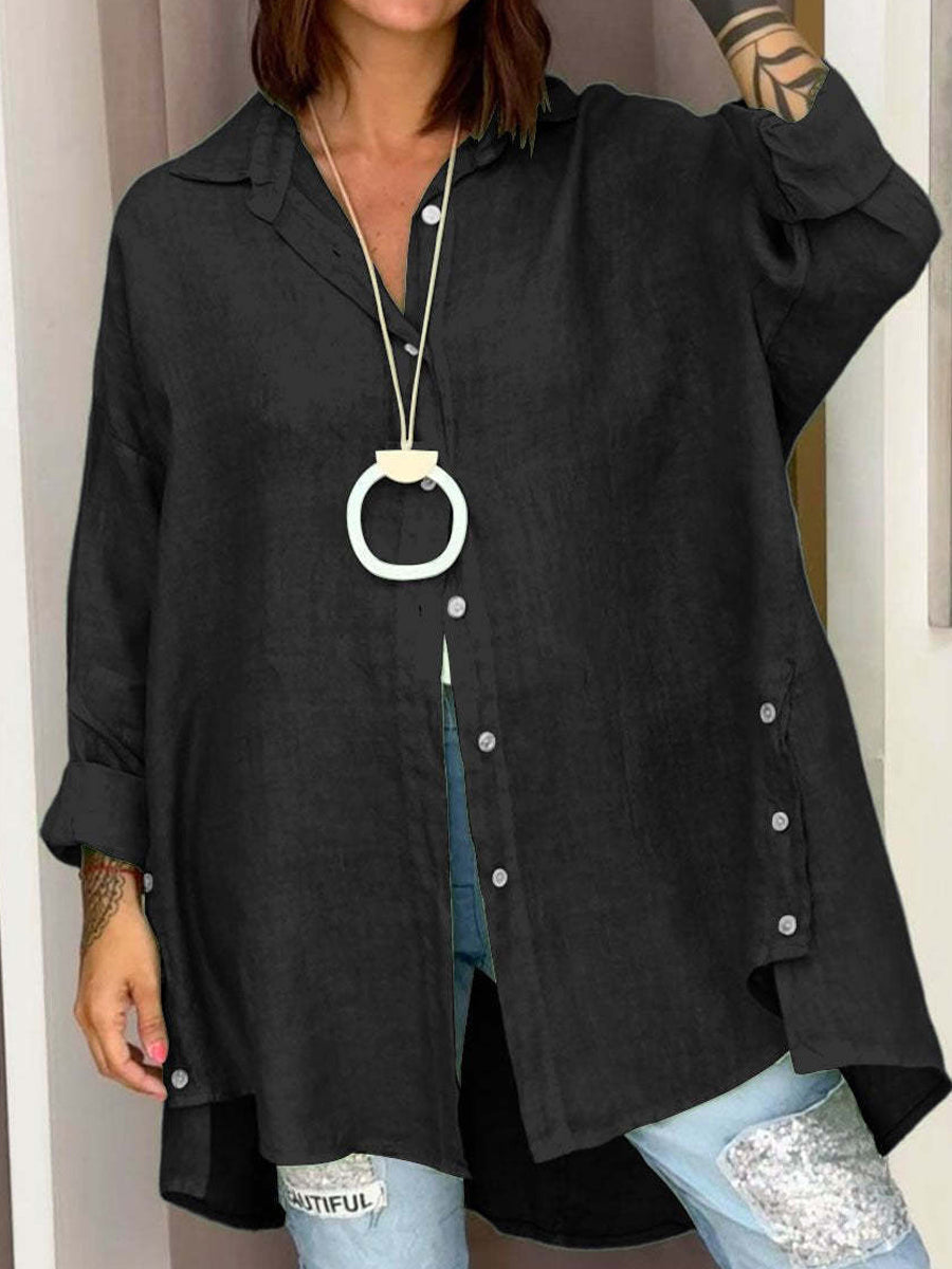 Γυναικείο μοντέλο Casual βαμβάκι-Linen μείγμα υπερμεγέθη πουκάμιση