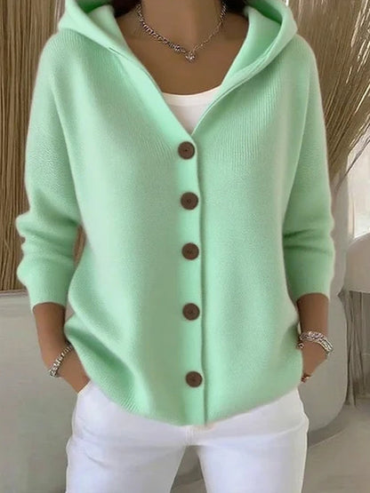 Γυναικείο μόδα περιστασιακό κουμπί-Up πλεκτό κουκούλας
