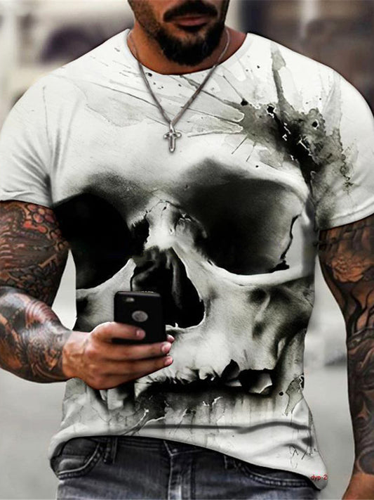 Ανδρικά ρετρο μαύρο κρανίο punk στρογγυλό λαιμό T-Shirt top κορυφαίο