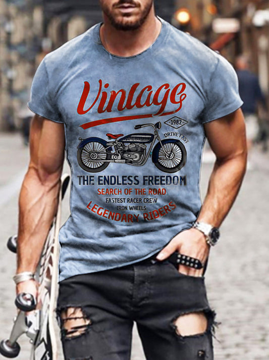 Ανδρικά ρετρο μοτοσικλέτα εκτύπωση T-Shirt Casual χαλαρή T-Shirt