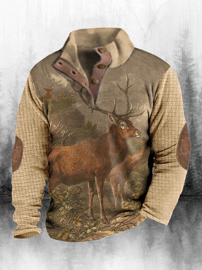 Ανδρική εθνική εκτύπωση υψηλό κολάρο μισό φερμουάρ μακριά μανίκι κορυφαίο