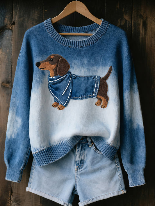 Γυναικείο Vintage Art ζώο Εκτύπωση Άνετο πλεκτό πουλόβερ πουλόβερ