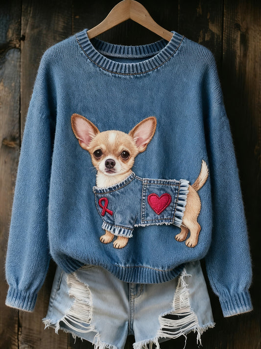 Γυναικείο Vintage Art ζώο Εκτύπωση Άνετο πλεκτό πουλόβερ πουλόβερ