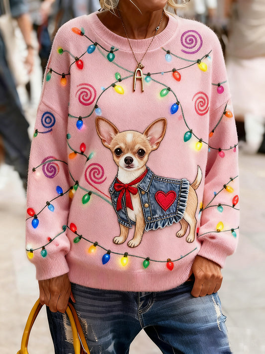 Γυναικείο Vintage Χριστούγεννα Τέχνη Εκτύπωση Άνετο πλεκτό πουλόβερ πουλόβερ