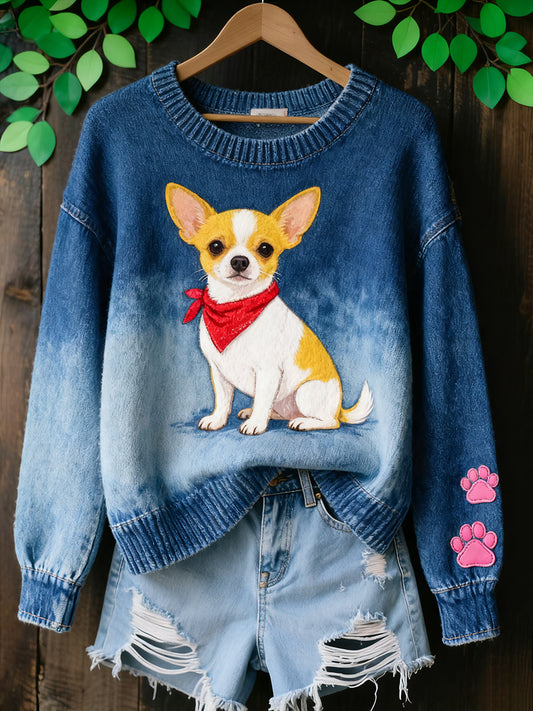 Γυναικείο Vintage Art ζώο Εκτύπωση Άνετο πλεκτό πουλόβερ πουλόβερ