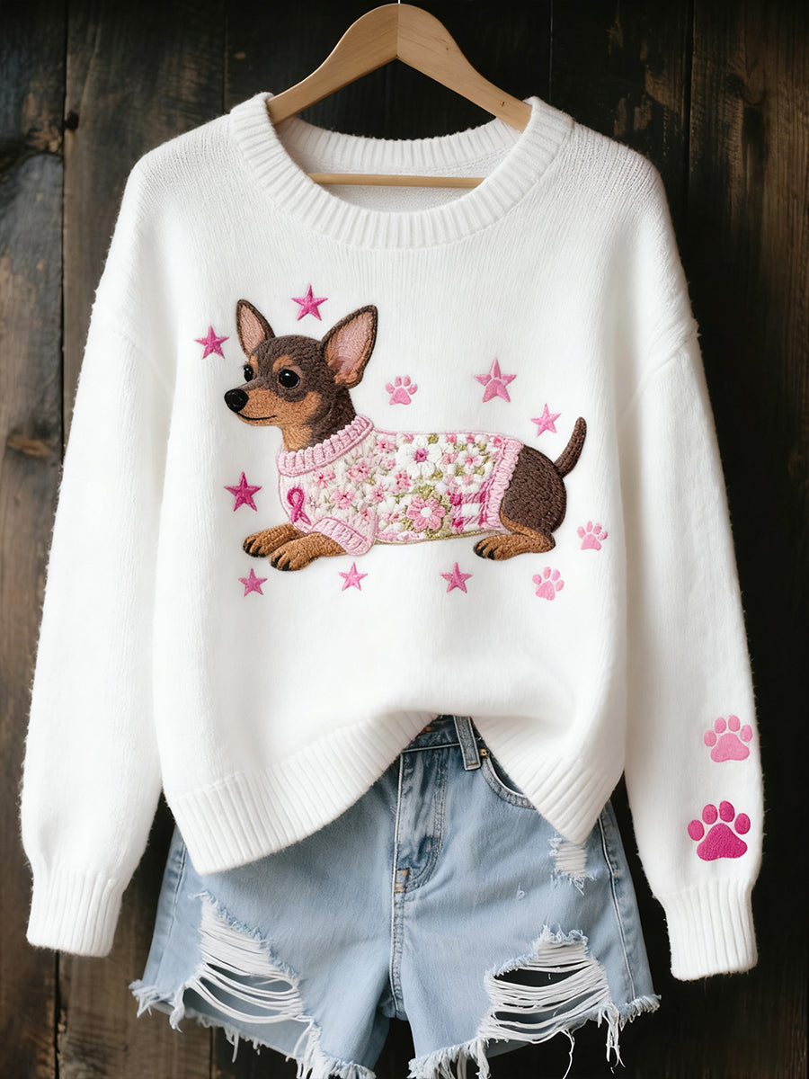 Γυναικείο Vintage Art ζώο Εκτύπωση Άνετο πλεκτό πουλόβερ πουλόβερ