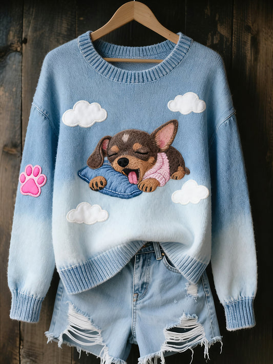 Γυναικείο Vintage Art ζώο Εκτύπωση Άνετο πλεκτό πουλόβερ πουλόβερ