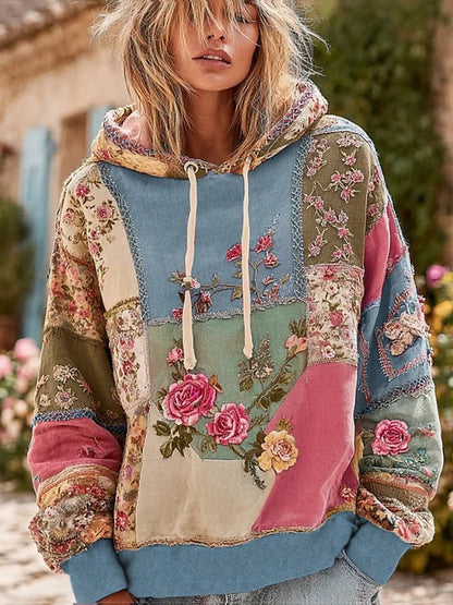 Γυναικείο Vintage Floral Εκτύπωση άνεση κουκουλοφόρο