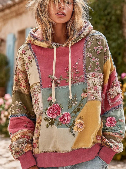 Γυναικείο Vintage Floral Εκτύπωση άνεση κουκουλοφόρο