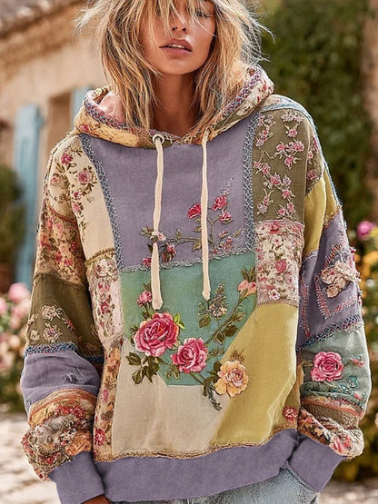 Γυναικείο Vintage Floral Εκτύπωση άνεση κουκουλοφόρο