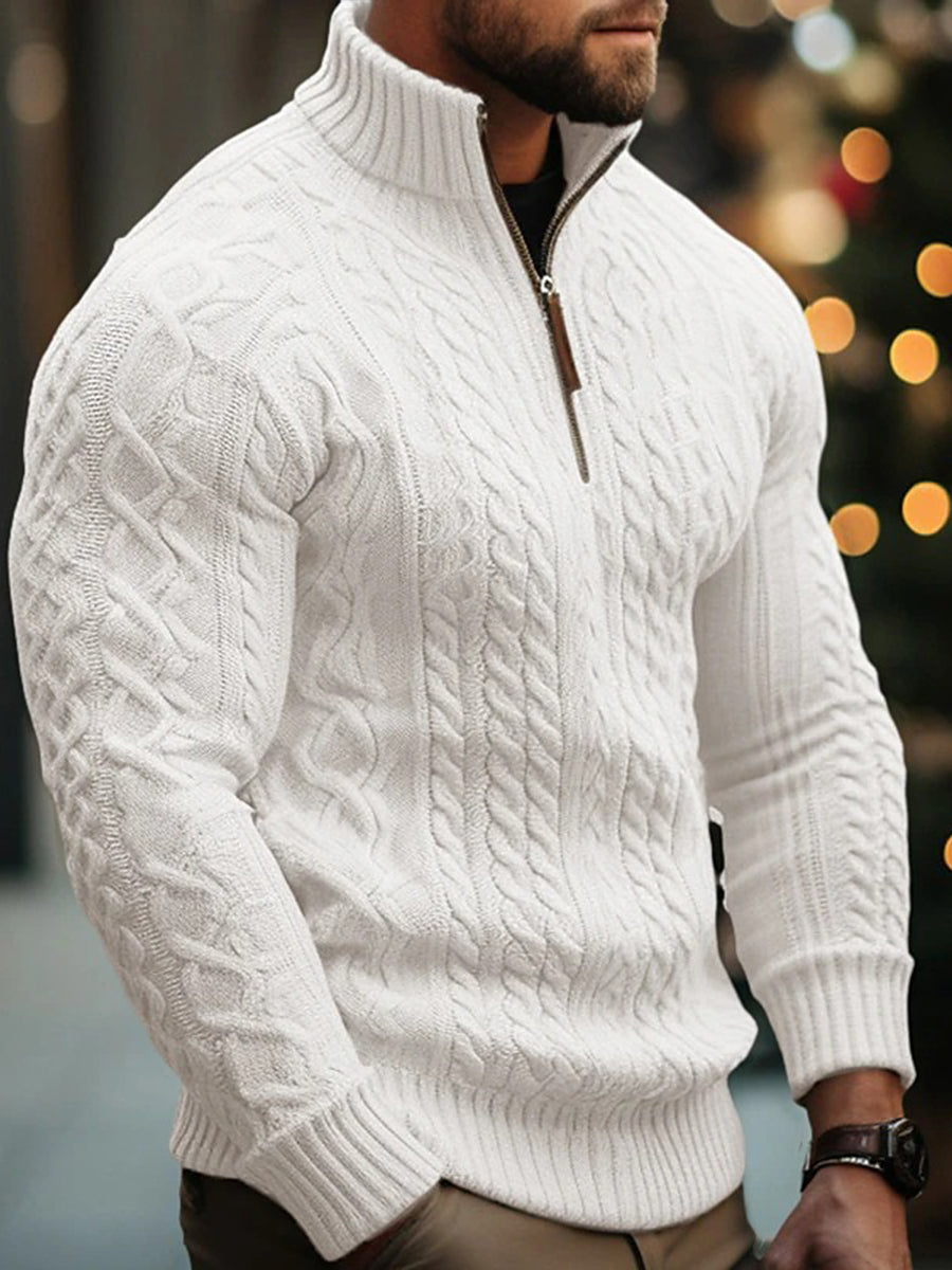 Ανδρικά μισό Zip Jacket στερεό χρώμα πυκνωμένο άνετο πουλόβερ.