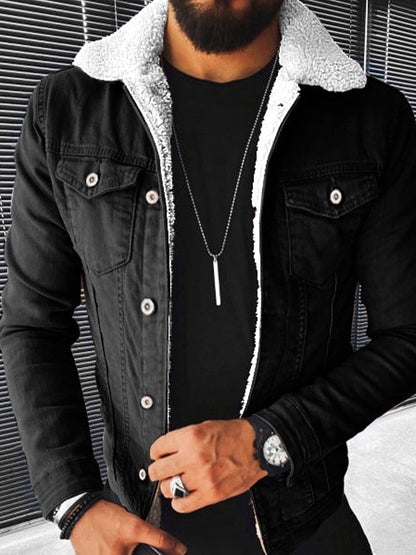 Ανδρικά Faux Μαλλί Πυκνωμένο Denim σακάκι.