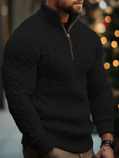 Ανδρικά μισό Zip Jacket στερεό χρώμα πυκνωμένο άνετο πουλόβερ.
