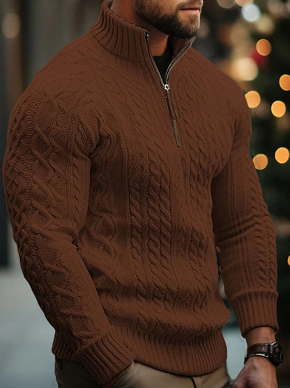 Ανδρικά μισό Zip Jacket στερεό χρώμα πυκνωμένο άνετο πουλόβερ.