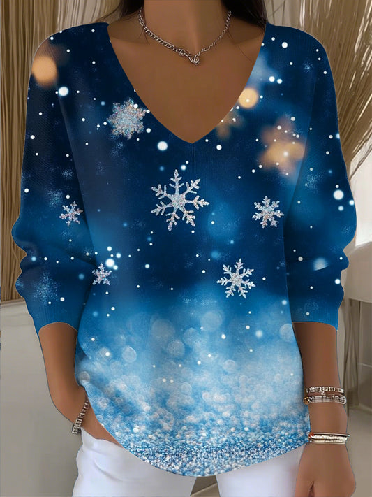 Γυναικεία Χριστούγεννα Χιονιφάδες Τέχνης V-Neck top.