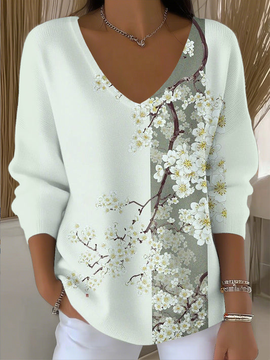 Γυναικείο Vintage Αφηρημένη Ανθοπωλεία Τέχνης V-Neck Top Συμβούλιο