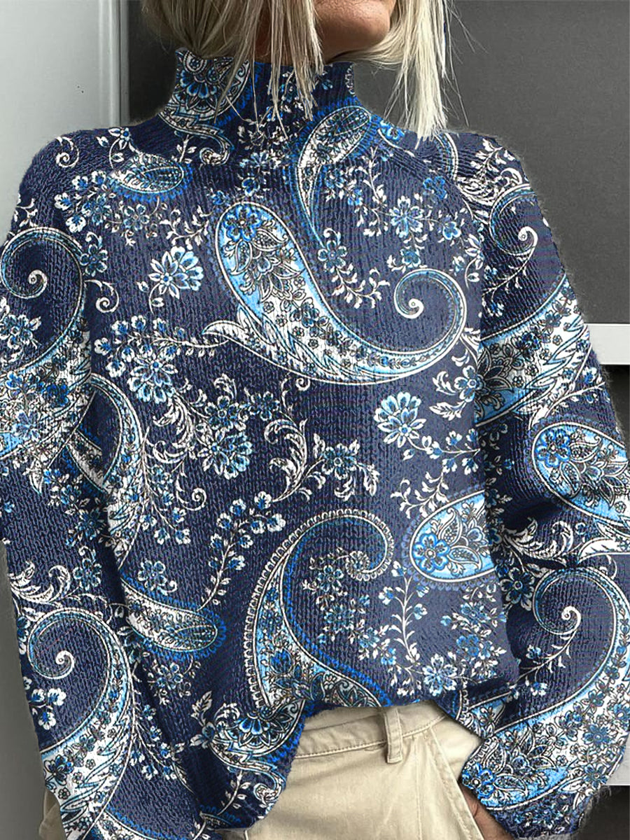 Γυναικείο Vintage Paisley Floral Τέχνης Turtleneeek πουλόβερ Τέχνης