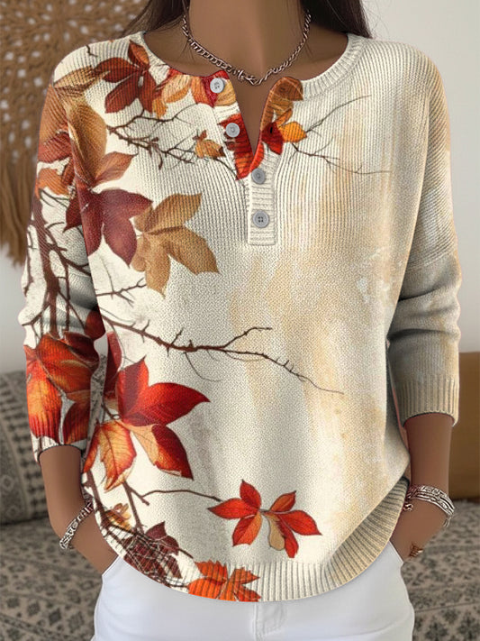 Γυναικεία Ημέρα Ευχαριστιών Αφηρημένη Φθινόπωρο φύλλο τέχνη V-λαιμό πουλόβερ πουλόβερ.