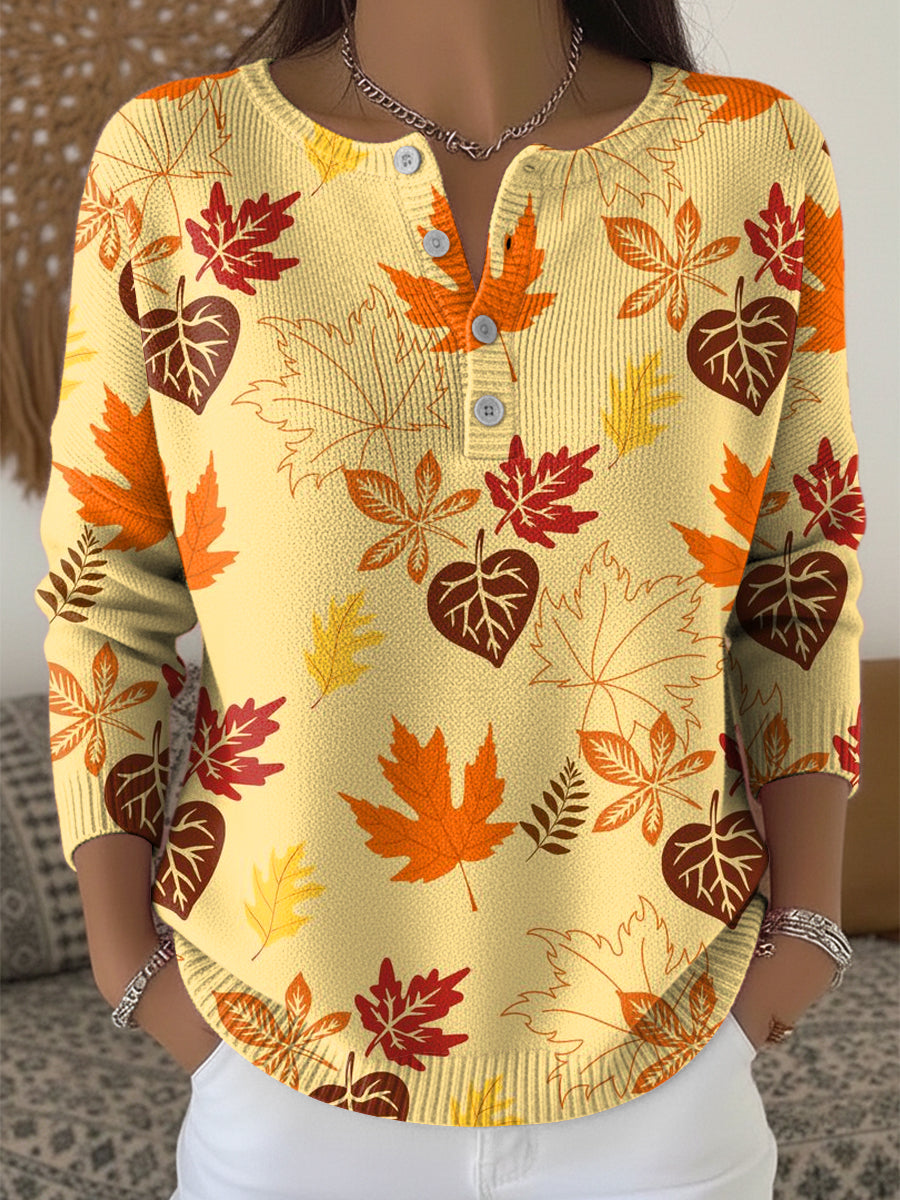 Γυναικεία Ημέρα Ευχαριστιών πολύχρωμο σφενδάφυλλο τέχνη V-λαιμό πουλόβερ.