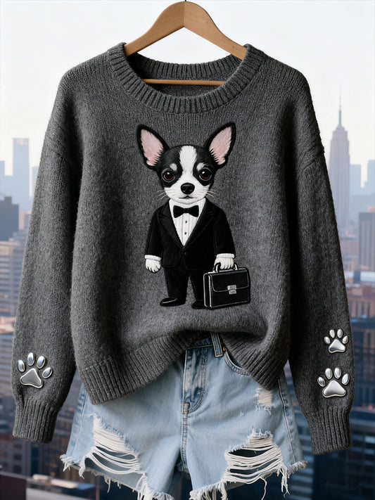 Γυναικείο Vintage Art ζώο Εκτύπωση Άνετο πλεκτό πουλόβερ πουλόβερ