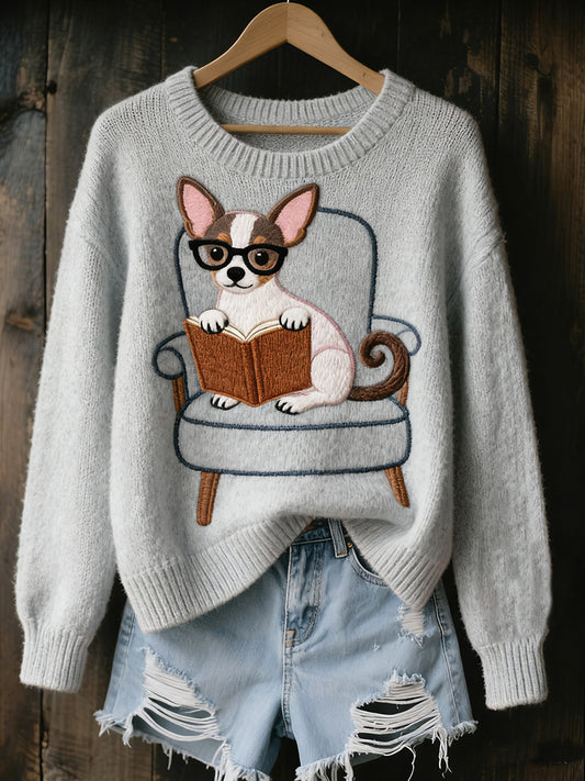 Γυναικείο Vintage Art ζώο Εκτύπωση Άνετο πλεκτό πουλόβερ πουλόβερ