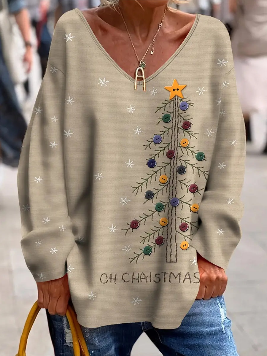 Γυναικείο Vintage Χριστούγεννα Τέχνη Εκτύπωση Άνετο πλεκτό κορυφή