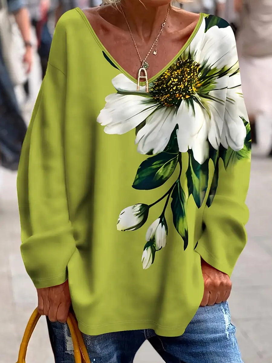 Γυναικείο Vintage τέχνη Floral Εκτύπωση άνεση κορυφή