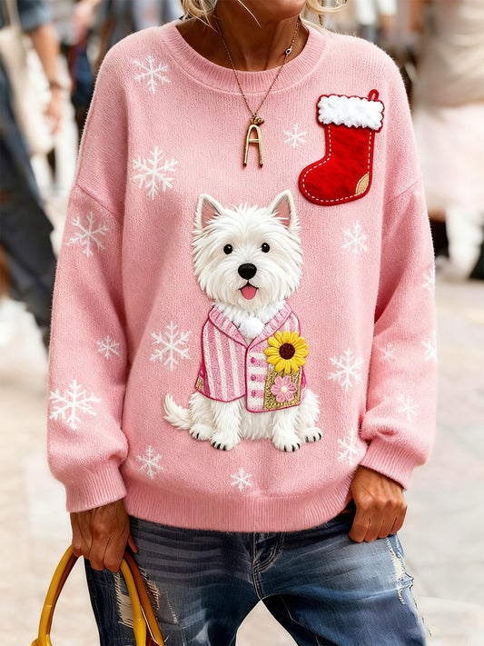 Γυναικείο Vintage Χριστούγεννα Τέχνη Εκτύπωση Άνετο πλεκτό πουλόβερ πουλόβερ