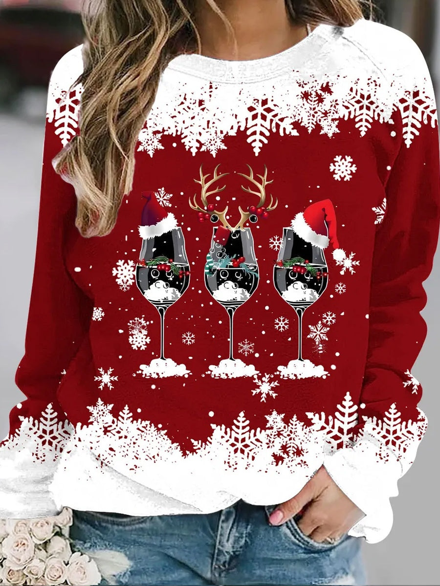 Γυναικεία Retro Χριστουγεννιάτικη τέχνη Εκτύπωση Καθαρό Φούτεργο