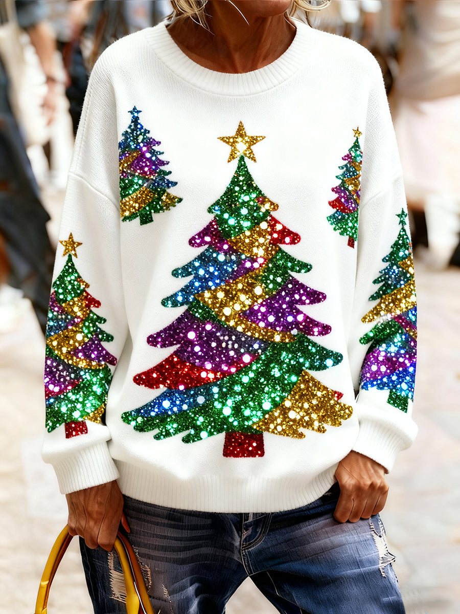 Γυναικείο Vintage Χριστούγεννα Τέχνη Εκτύπωση Άνετο πλεκτό πουλόβερ πουλόβερ