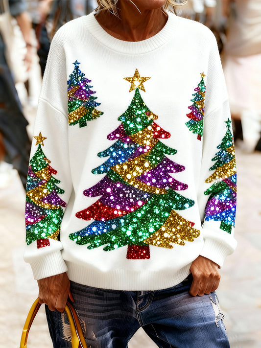 Γυναικείο Vintage Χριστούγεννα Τέχνη Εκτύπωση Άνετο πλεκτό πουλόβερ πουλόβερ