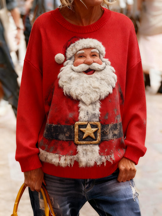 Γυναικείο Vintage Χριστούγεννα Τέχνη Εκτύπωση Άνετο πλεκτό πουλόβερ πουλόβερ