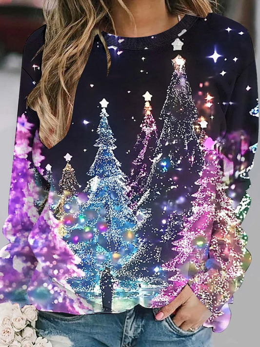 Γυναικεία Retro Χριστουγεννιάτικη τέχνη Εκτύπωση Καθαρό Φούτεργο