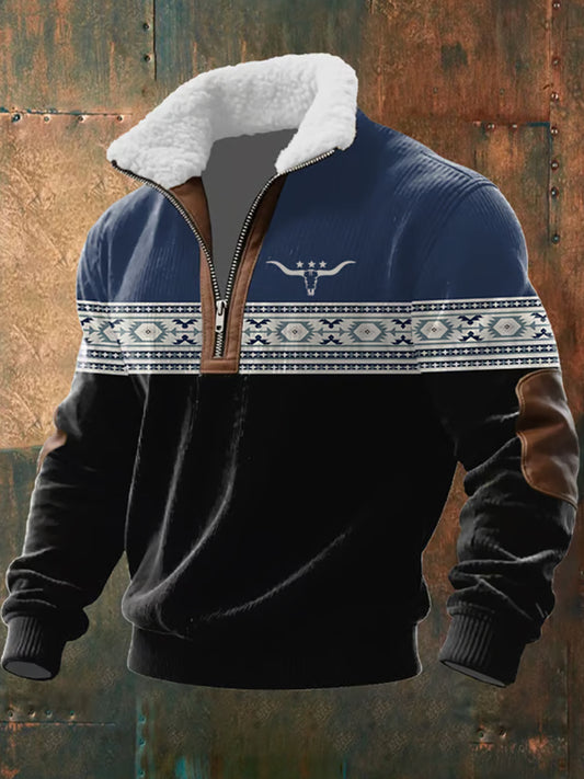 Ανδρικά Retro Δυτική Τέχνη Εκτύπωση Casual φερμουάρ γούνας κολάρο