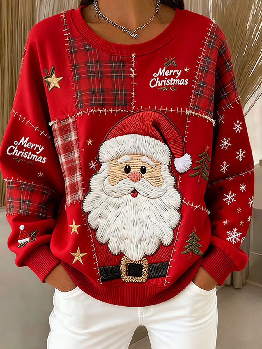 Γυναικεία Retro Χριστουγεννιάτικη τέχνη Εκτύπωση Καθαρό Φούτεργο