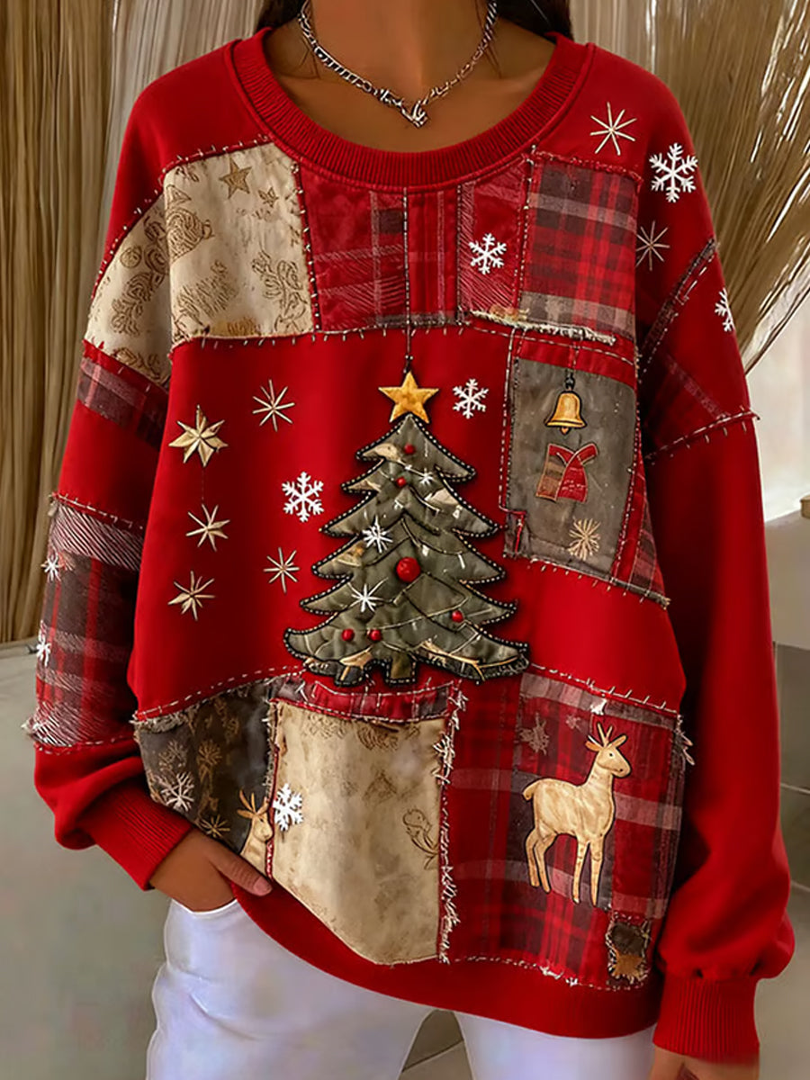 Γυναικεία Retro Χριστουγεννιάτικη τέχνη Εκτύπωση Καθαρό Φούτεργο