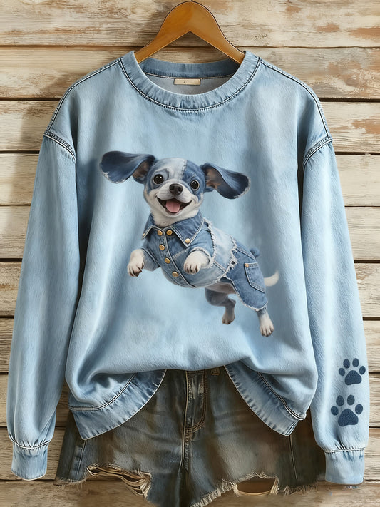 Γυναικείο Vintage Art ζώο Εκτύπωση Άνετο πλεκτό πουλόβερ πουλόβερ