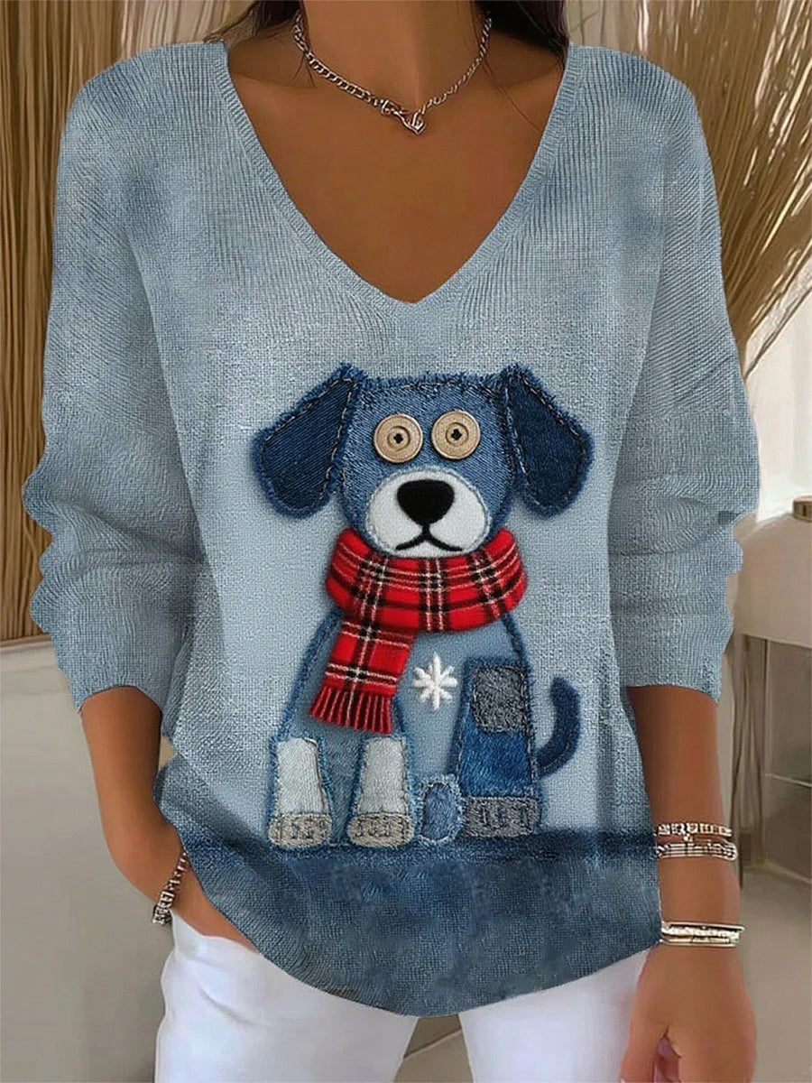 Γυναικείο Retro ζώο εκτύπωση Καθαρό μακριά μανίκι πάνω απ'τον