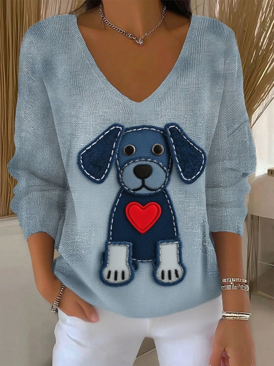 Γυναικείο Retro ζώο εκτύπωση Καθαρό μακριά μανίκι πάνω απ'τον