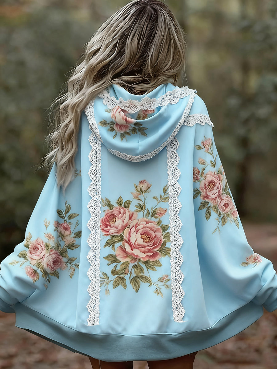 Γυναικείο Vintage Floral Patchwork Τέχνη Εκτύπωση άνετο περιστασιακό κουκούλα