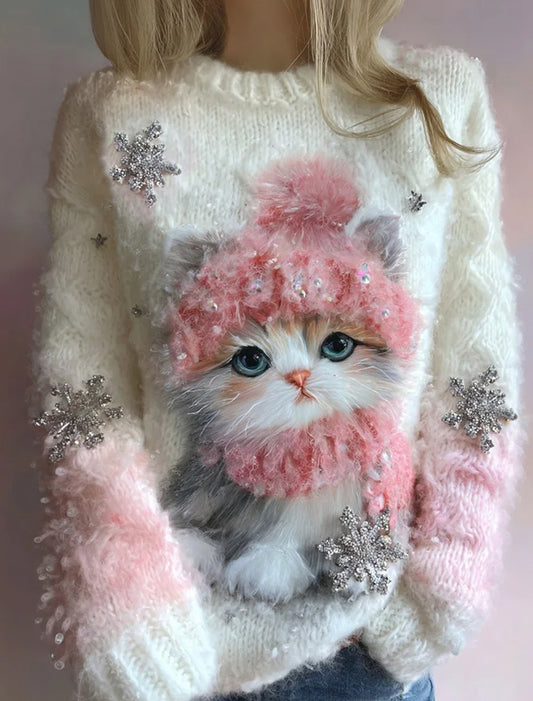 Γυναικείο Vintage Χριστούγεννα Τέχνη Εκτύπωση Άνετο πουλόβερ