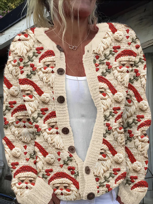 Γυναικείο Vintage Χριστουγεννιάτικο Τέχνη Εκτύπωση Άνετο πουλόβερ σακάκι.