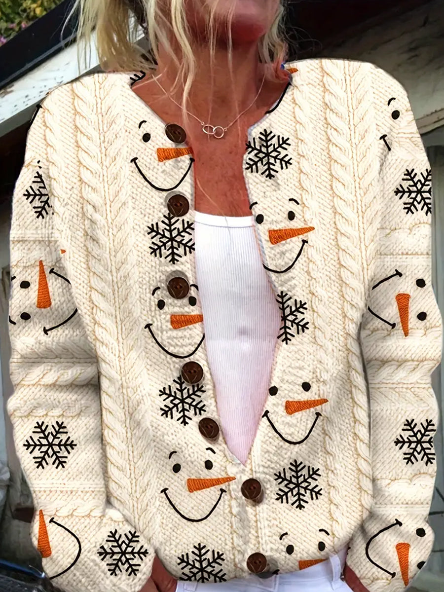 Γυναικείο Vintage Χριστουγεννιάτικο Τέχνη Εκτύπωση Άνετο πουλόβερ σακάκι.
