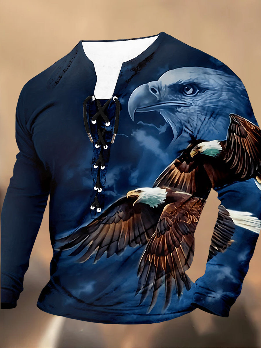 Ανδρικά Retro εκτύπωση Δαντέλα-Up κουκούλα μακριά μανίκι περιστασιακή κορυφή κορυφαίο