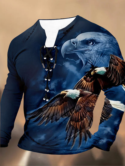 Ανδρικά Retro εκτύπωση Δαντέλα-Up κουκούλα μακριά μανίκι περιστασιακή κορυφή κορυφαίο